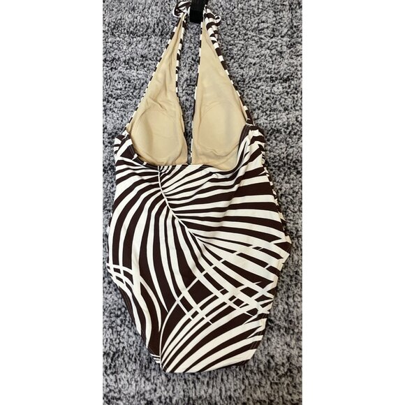 Tommy Bahama Womens Size 10 Brown Zebra Print Swimsuit Halter One Piece Ruched - Picture 3 of 8